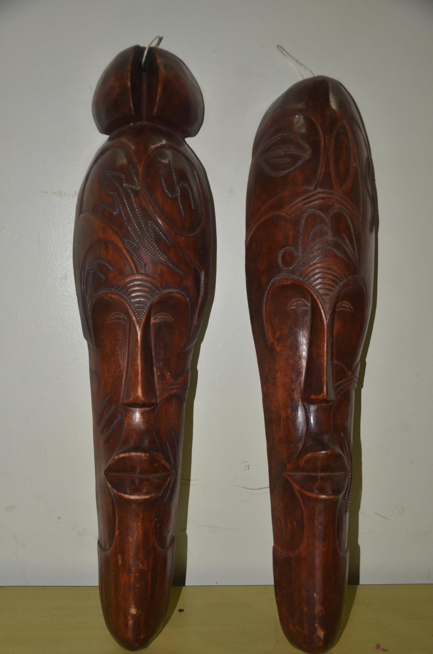 Fang Mask Couple Set | Hand-Carved Wood Wall Decor | Gabon Ngil Traditional Art