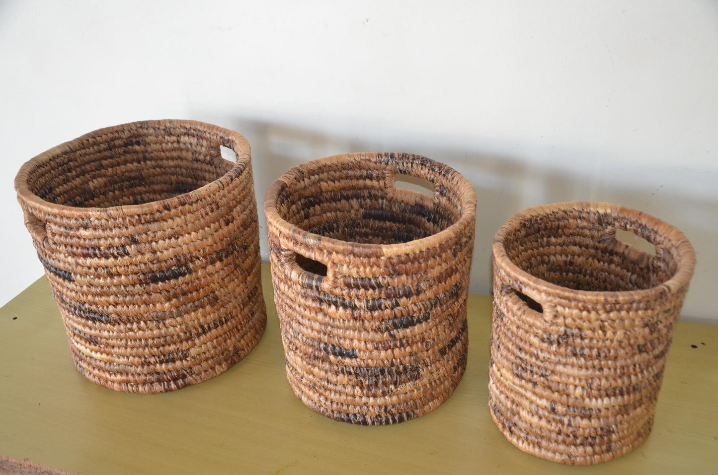 Round Woven Storage Basket | African Handwoven Boho Decor | Ethnic Home Accent