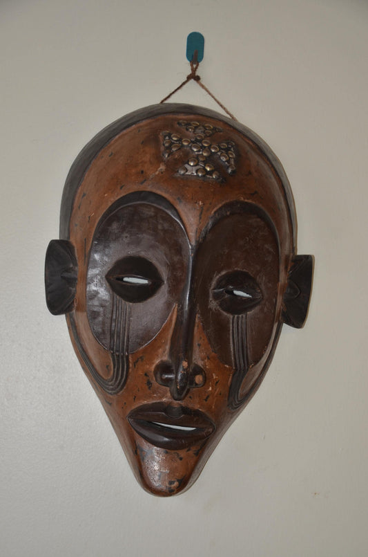 Beaded Guro Mblo Mask – 21" Ivory Coast Wood Wall Art – African Tribal Beadwork