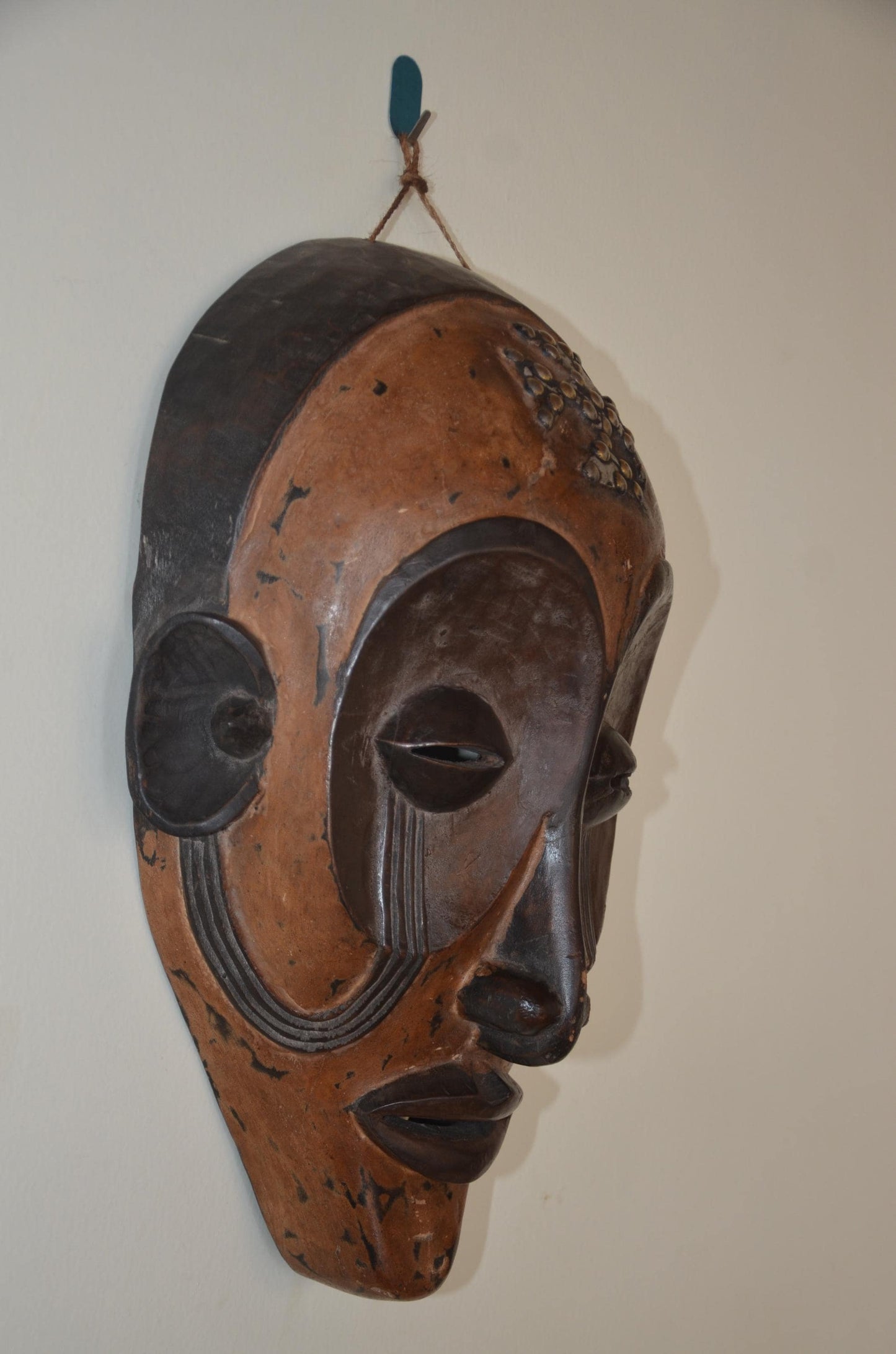 Beaded Guro Mblo Mask – 21" Ivory Coast Wood Wall Art – African Tribal Beadwork