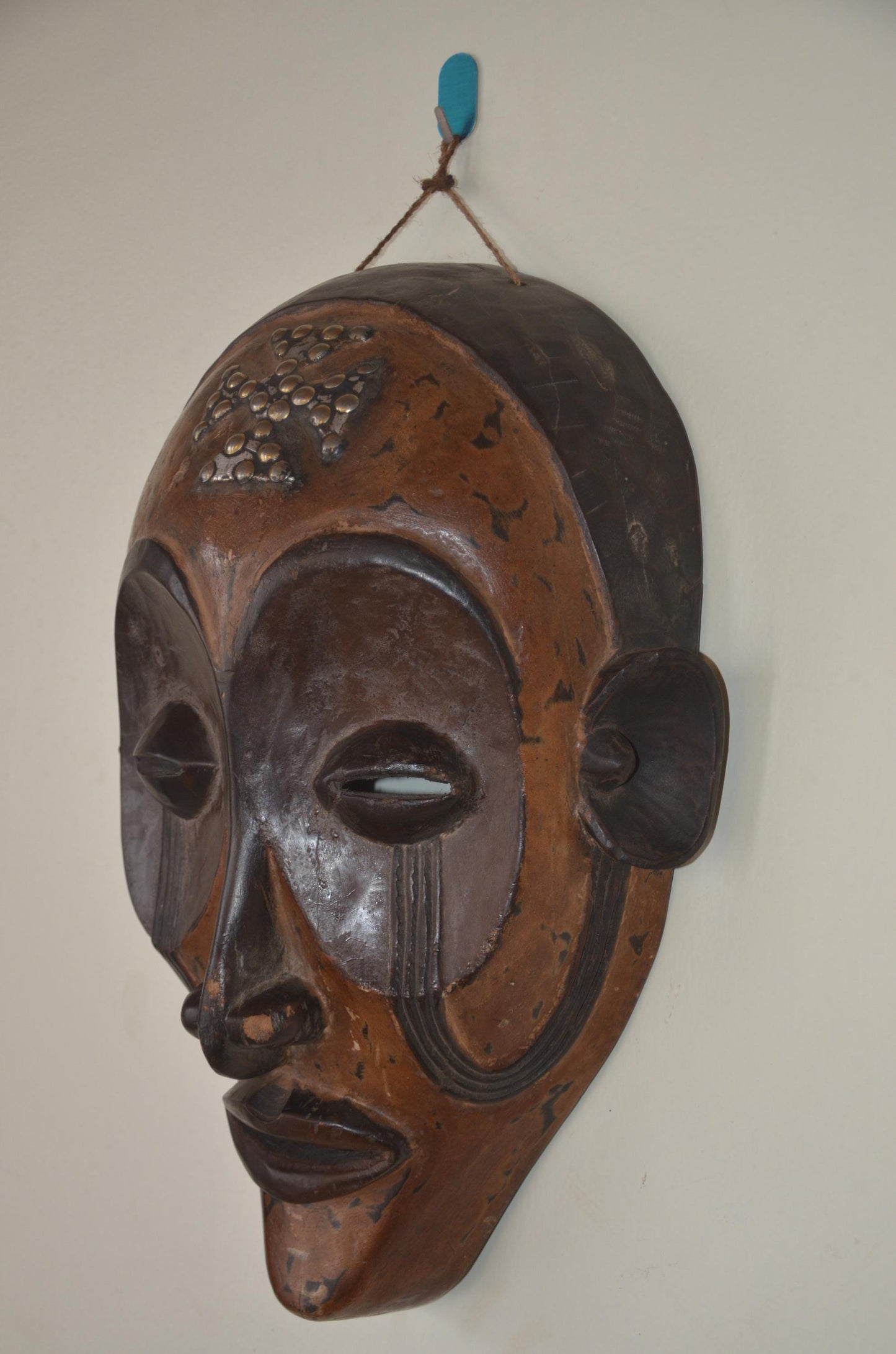 Beaded Guro Mblo Mask – 21" Ivory Coast Wood Wall Art – African Tribal Beadwork