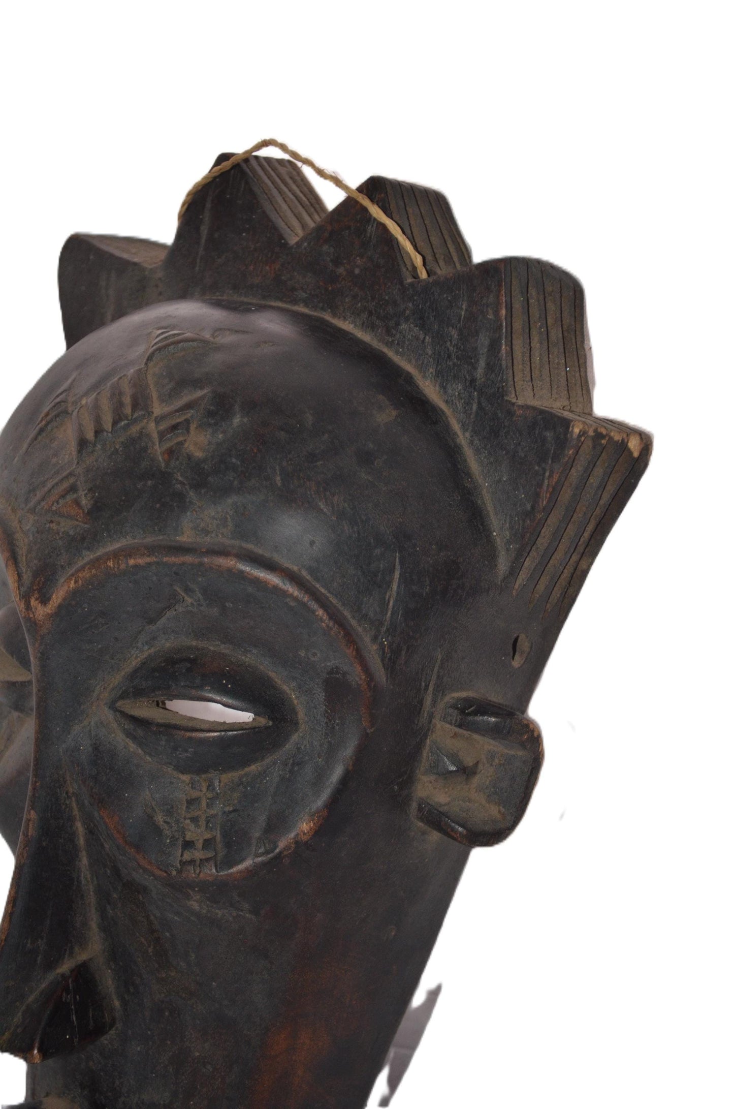Chokwe Pwo Mask | Hand-Carved Wood Forehead Cross | Congo Crowned Tribal Wall Art