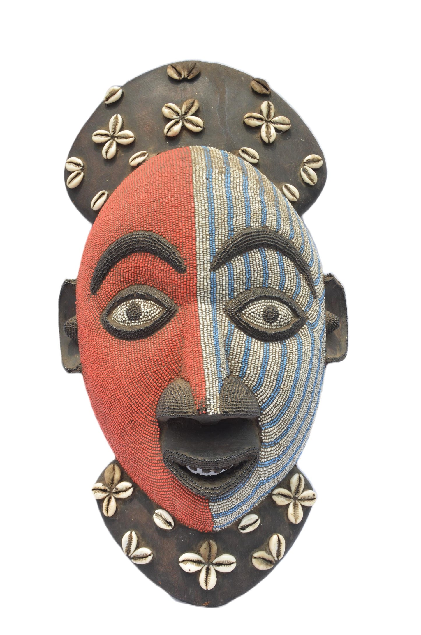 Luba Beaded Mask | Hand-Carved Wood Wall Decor | Congo Colorful Tribal Art