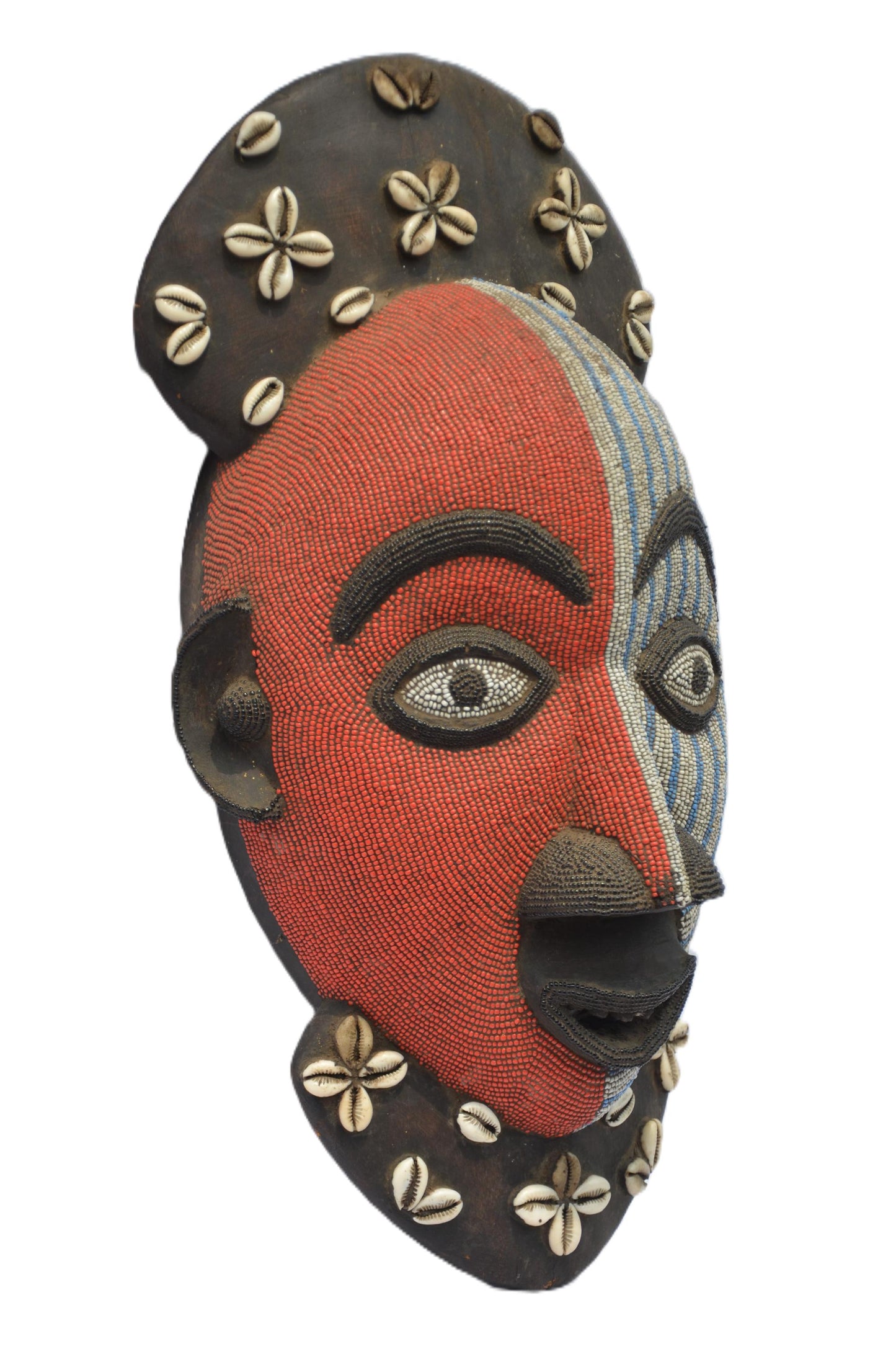 Luba Beaded Mask | Hand-Carved Wood Wall Decor | Congo Colorful Tribal Art