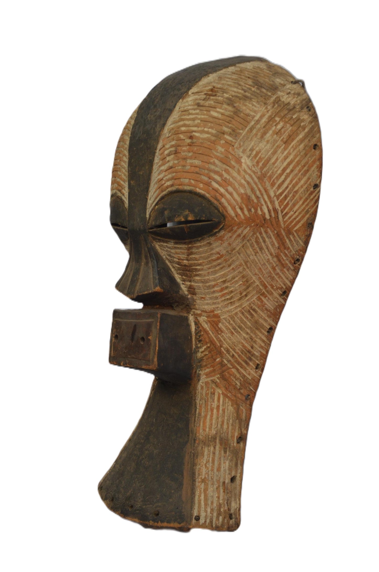 Songye Kifwebe Mask | Large Hand-Carved Wood Striated Art | Congo Elongated Tribal Decor