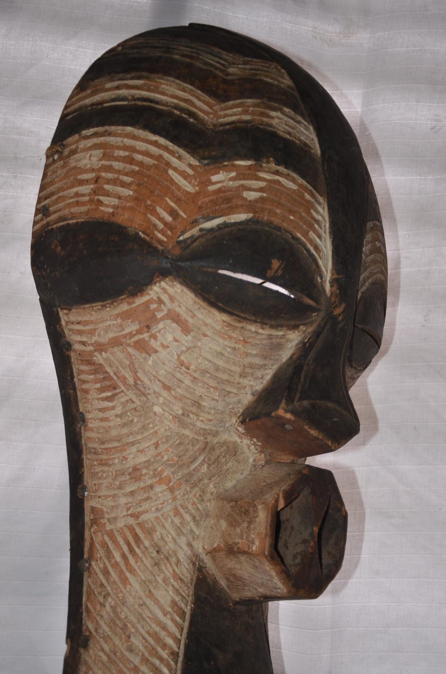 Songye Kifwebe Mask | Large Wavy Striated Wood Art | Congo Kaolin Tribal Wall Decor