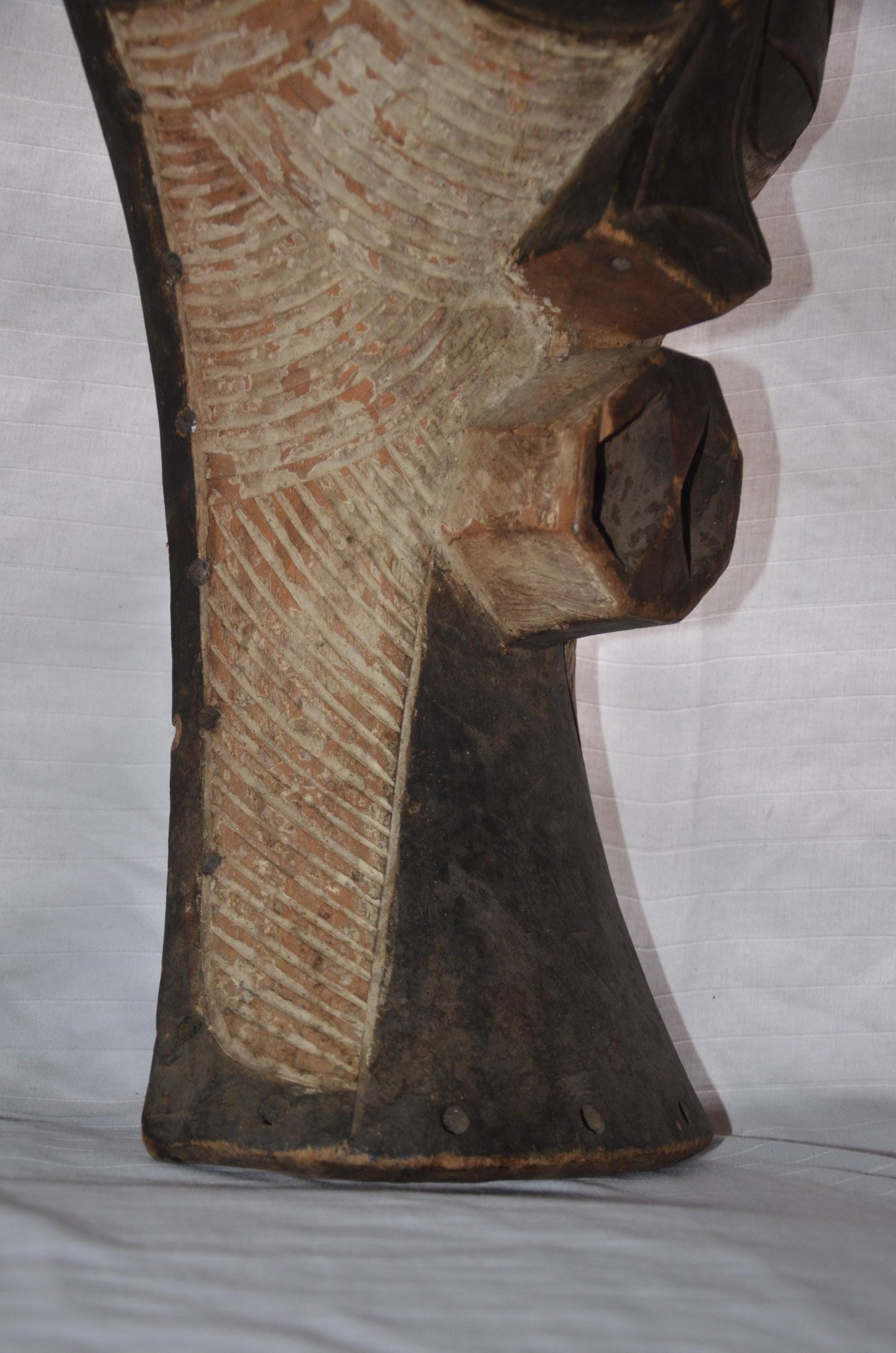 Songye Kifwebe Mask | Large Wavy Striated Wood Art | Congo Kaolin Tribal Wall Decor