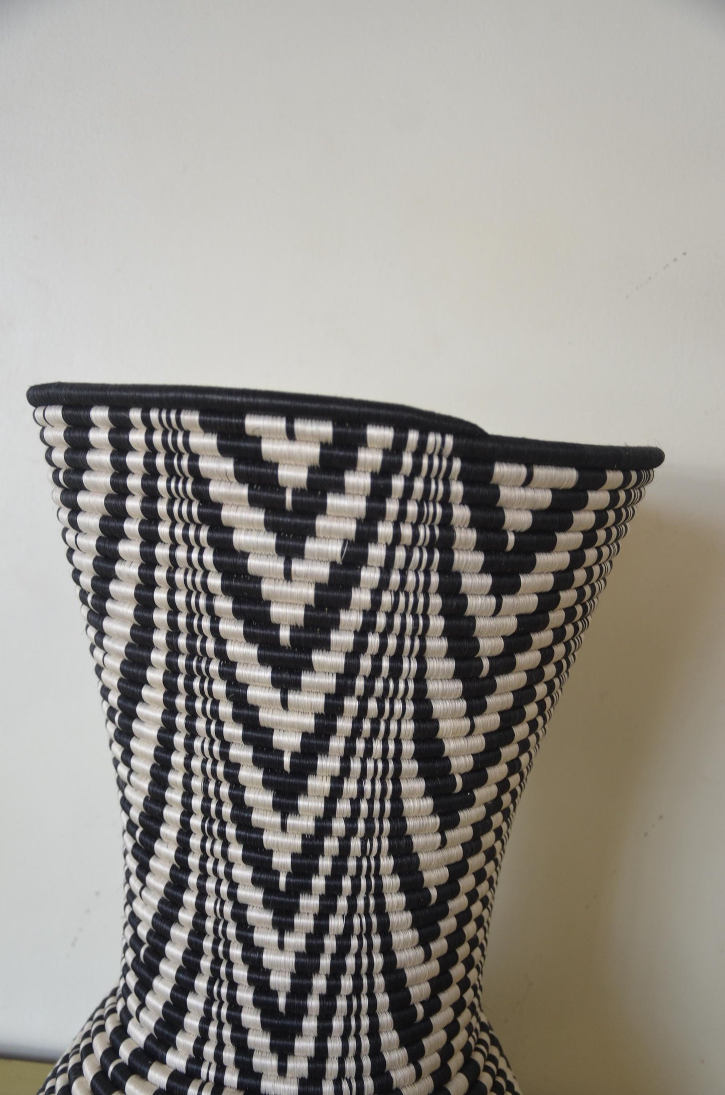 Rwandan Peace Basket | Large 19" Black White Agaseke | Sisal Pedestal African Decor