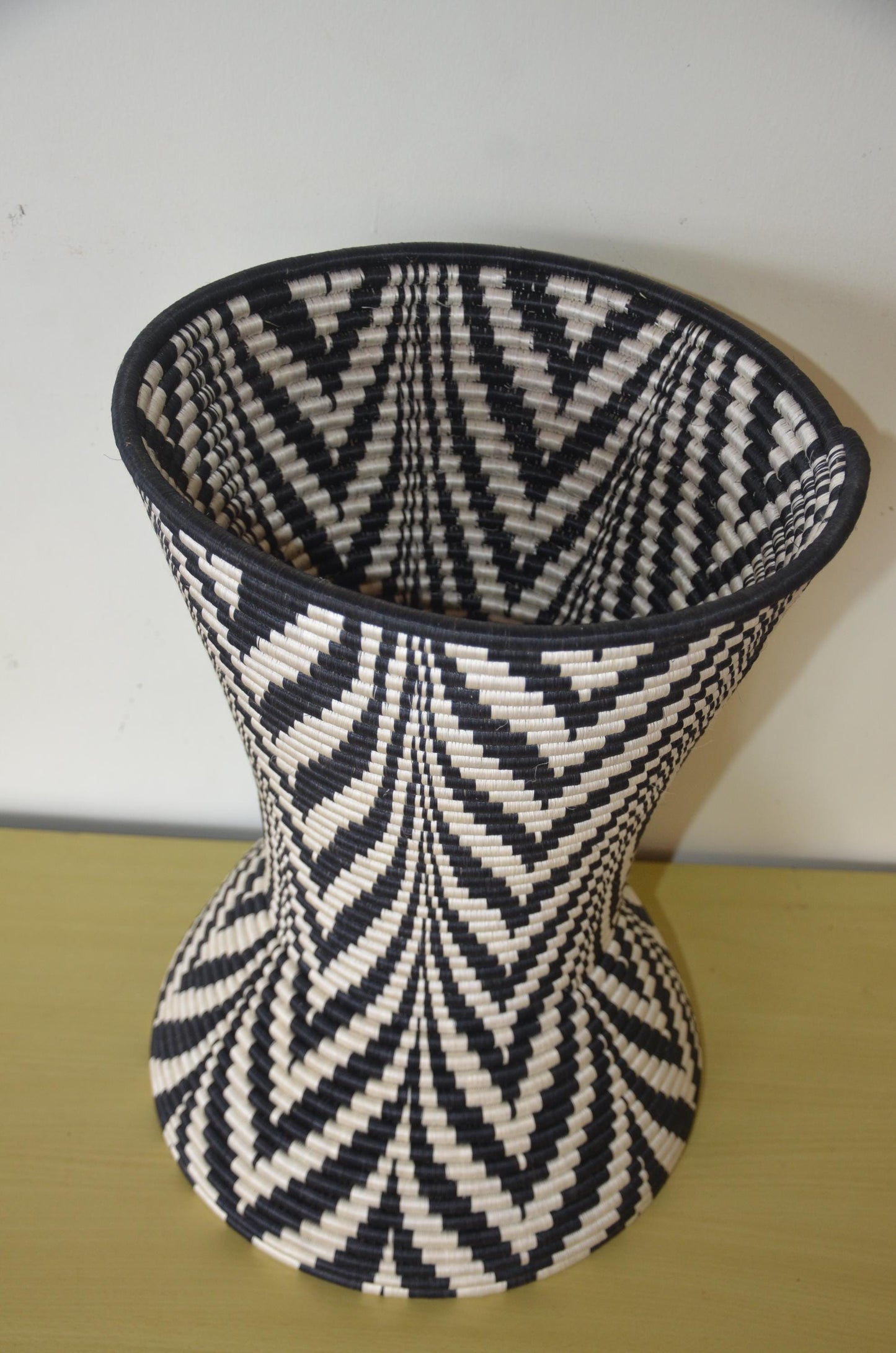 Rwandan Peace Basket | Large 19" Black White Agaseke | Sisal Pedestal African Decor