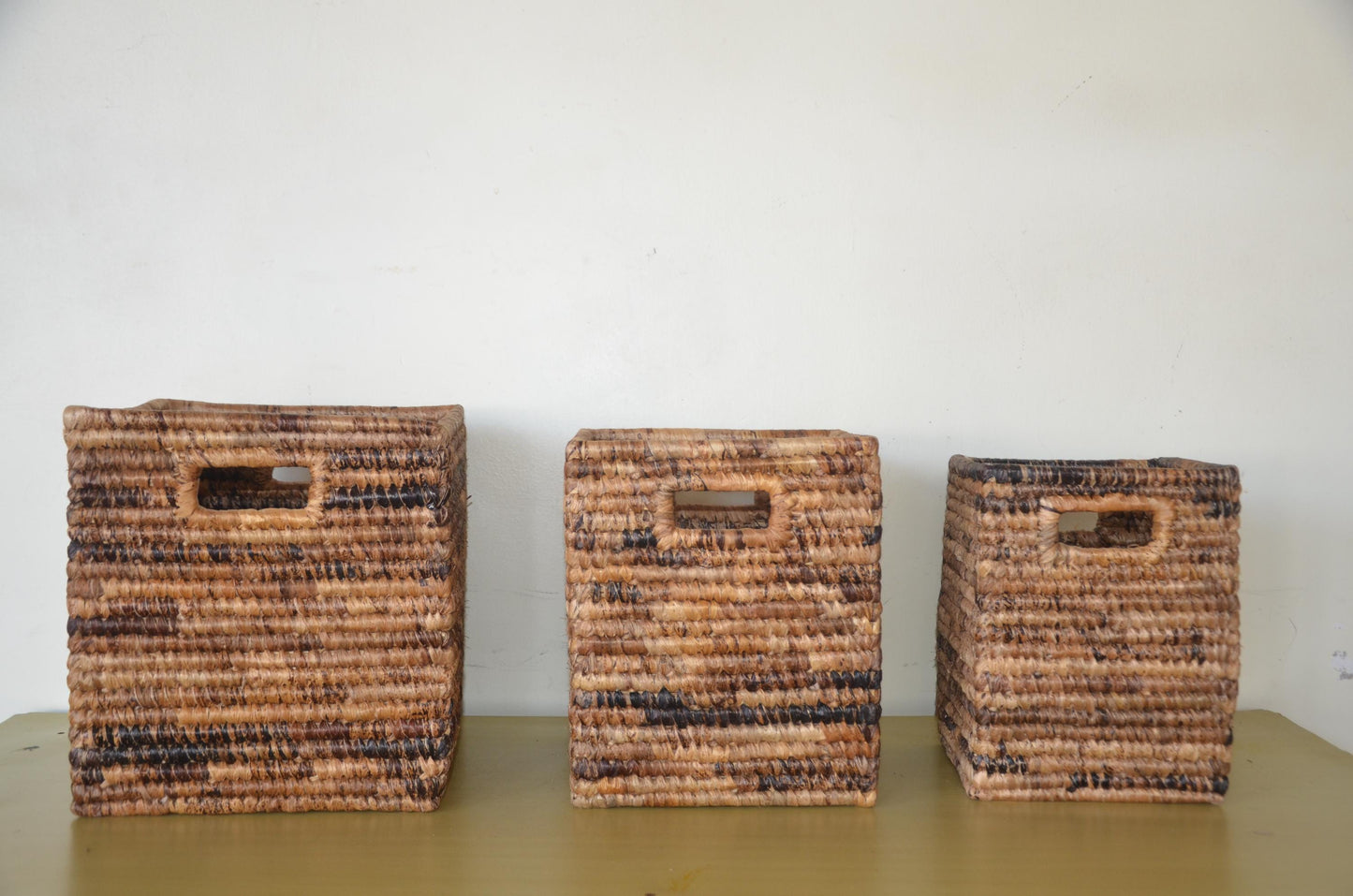 Handwoven Storage Basket | Rectangular Banana Leaf Seagrass Bin | Woven Organizer Box