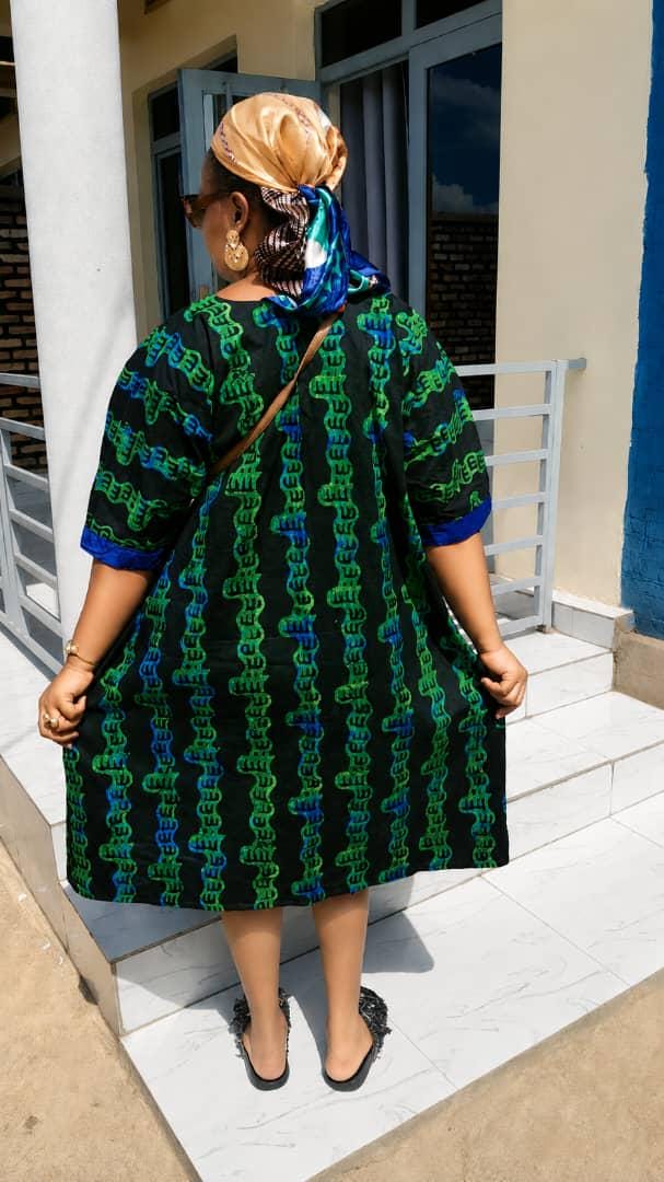 Emerald Boubou Dress | Royal Green African Maxi Gown | Oversized Flowy Kaftan With Blue