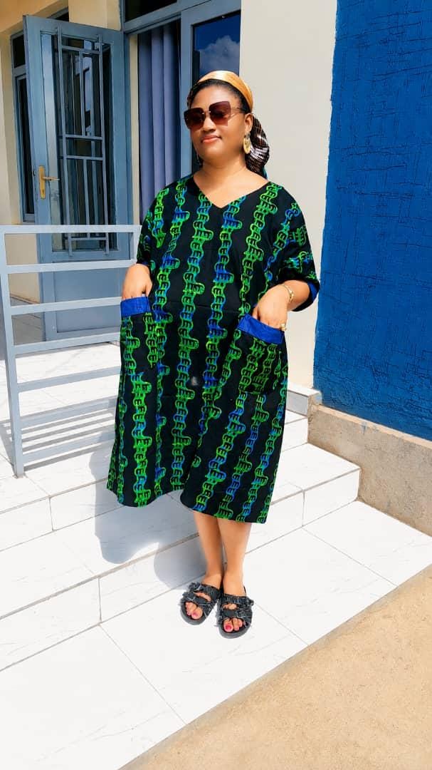 Emerald Boubou Dress | Royal Green African Maxi Gown | Oversized Flowy Kaftan With Blue