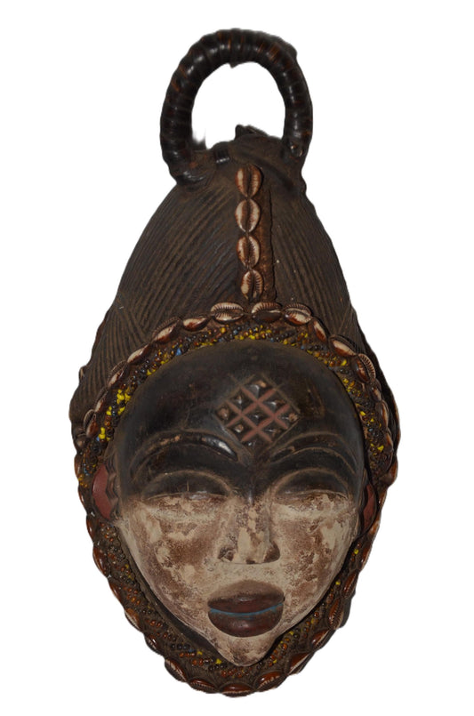 Bapunu Mask | Large Hand-Carved Wood Punu Art | Gabon Kaolin Clay Ancestral Wall Decor
