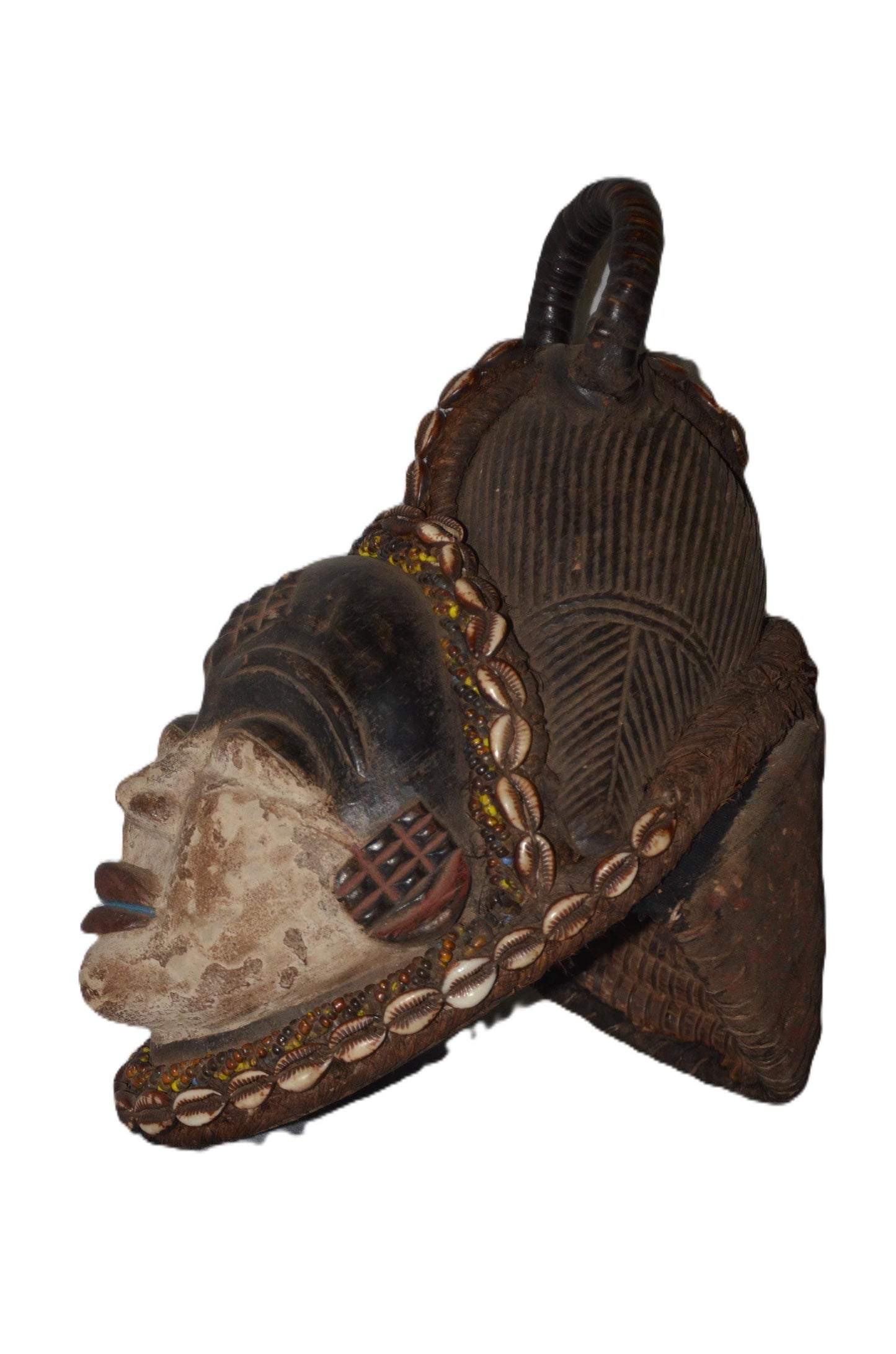 Bapunu Mask | Large Hand-Carved Wood Punu Art | Gabon Kaolin Clay Ancestral Wall Decor