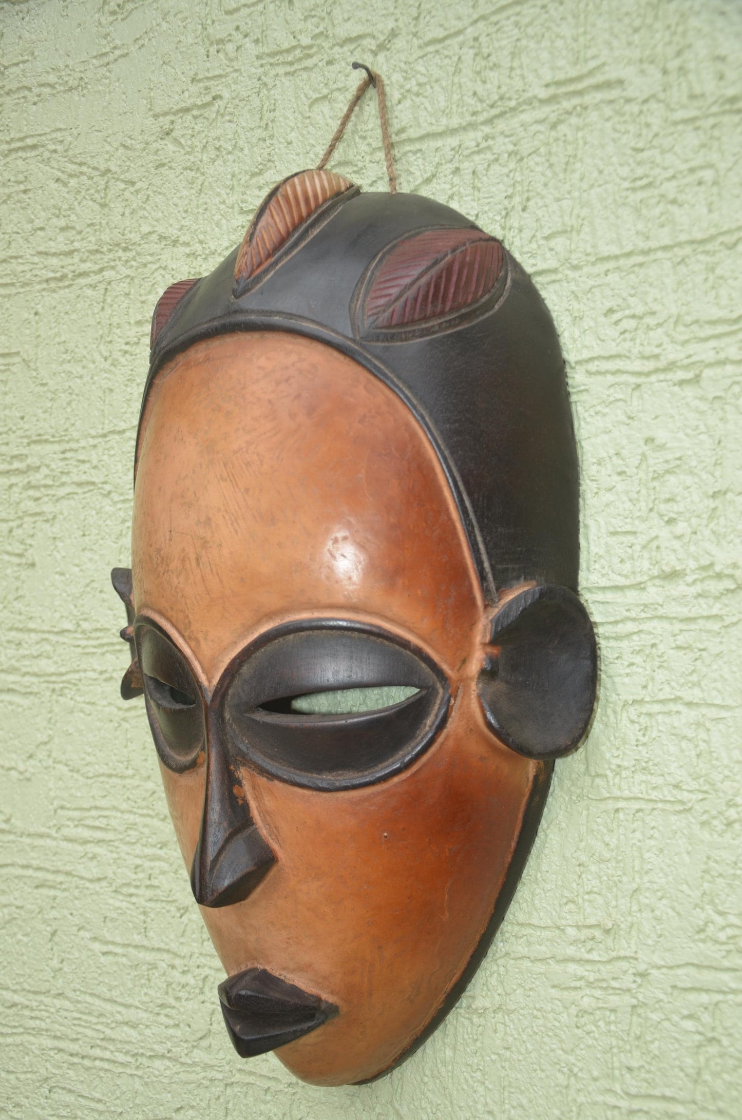 Luba Facemask | Elongated Hand-Carved Wood Art | DRC Congo Deep Profile Tribal Decor