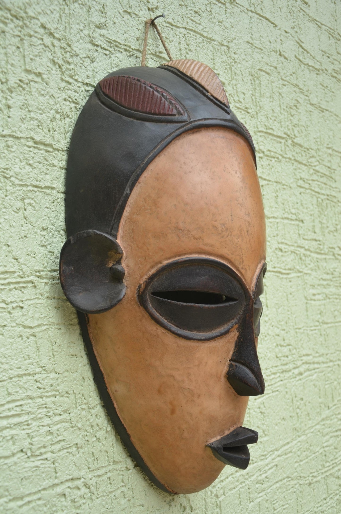 Luba Facemask | Elongated Hand-Carved Wood Art | DRC Congo Deep Profile Tribal Decor