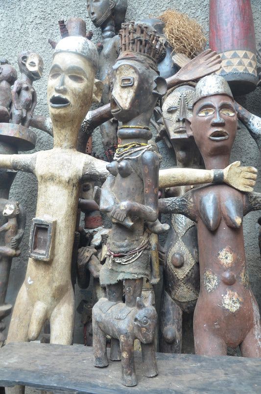 Luba Caryatid Maternity Figure DRC | African Wood Sculpture | Tribal Congo Statue