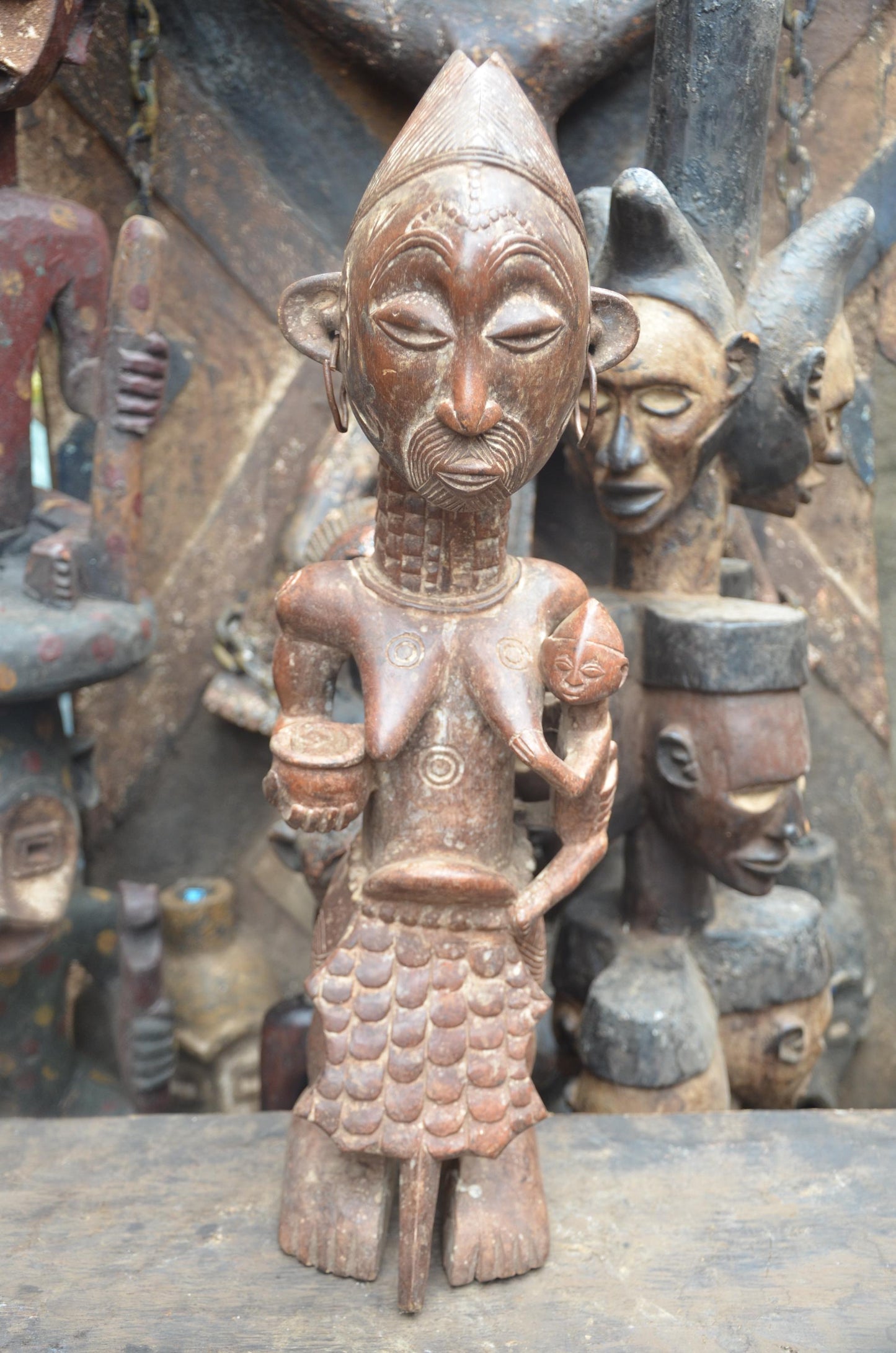 Yoruba Maternity Figure Nigeria | African Wood Sculpture | Tribal Mother Statue