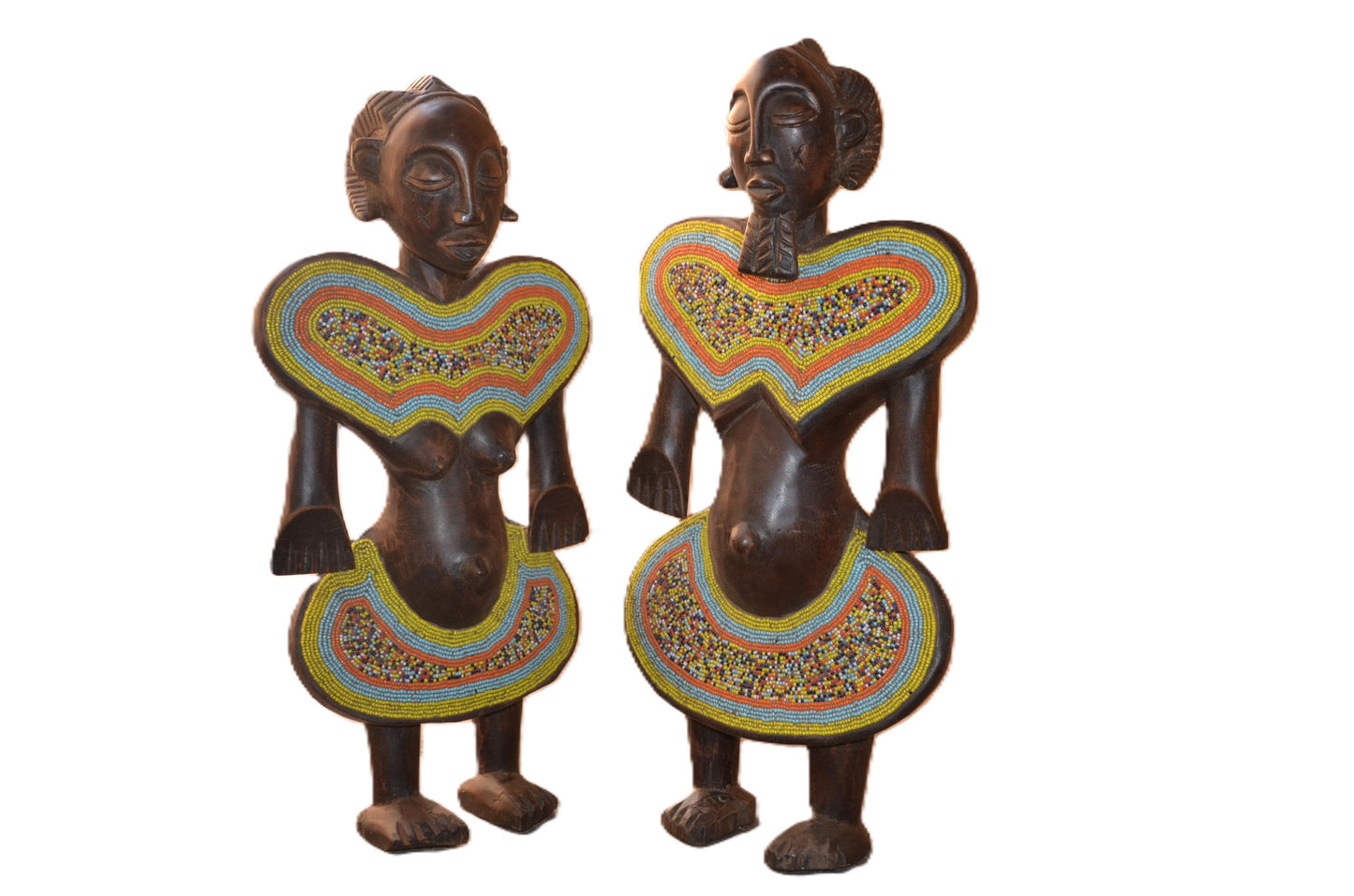 Luba Beaded Couple Figures DRC | African Wood Sculpture | Congo Tribal Statue