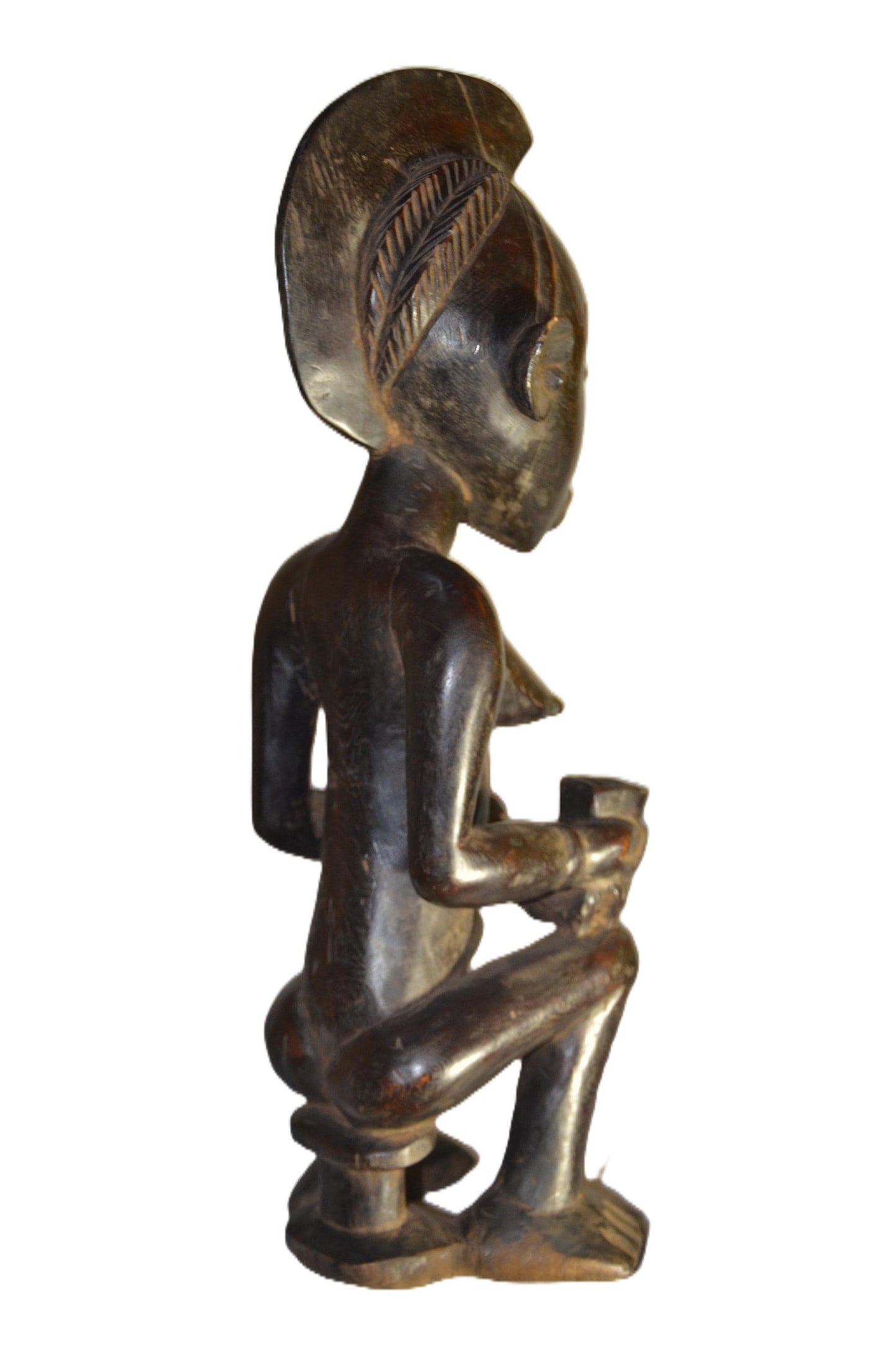 Chokwe Maternity Figure Seated | African Wood Sculpture | Congo Tribal Statue