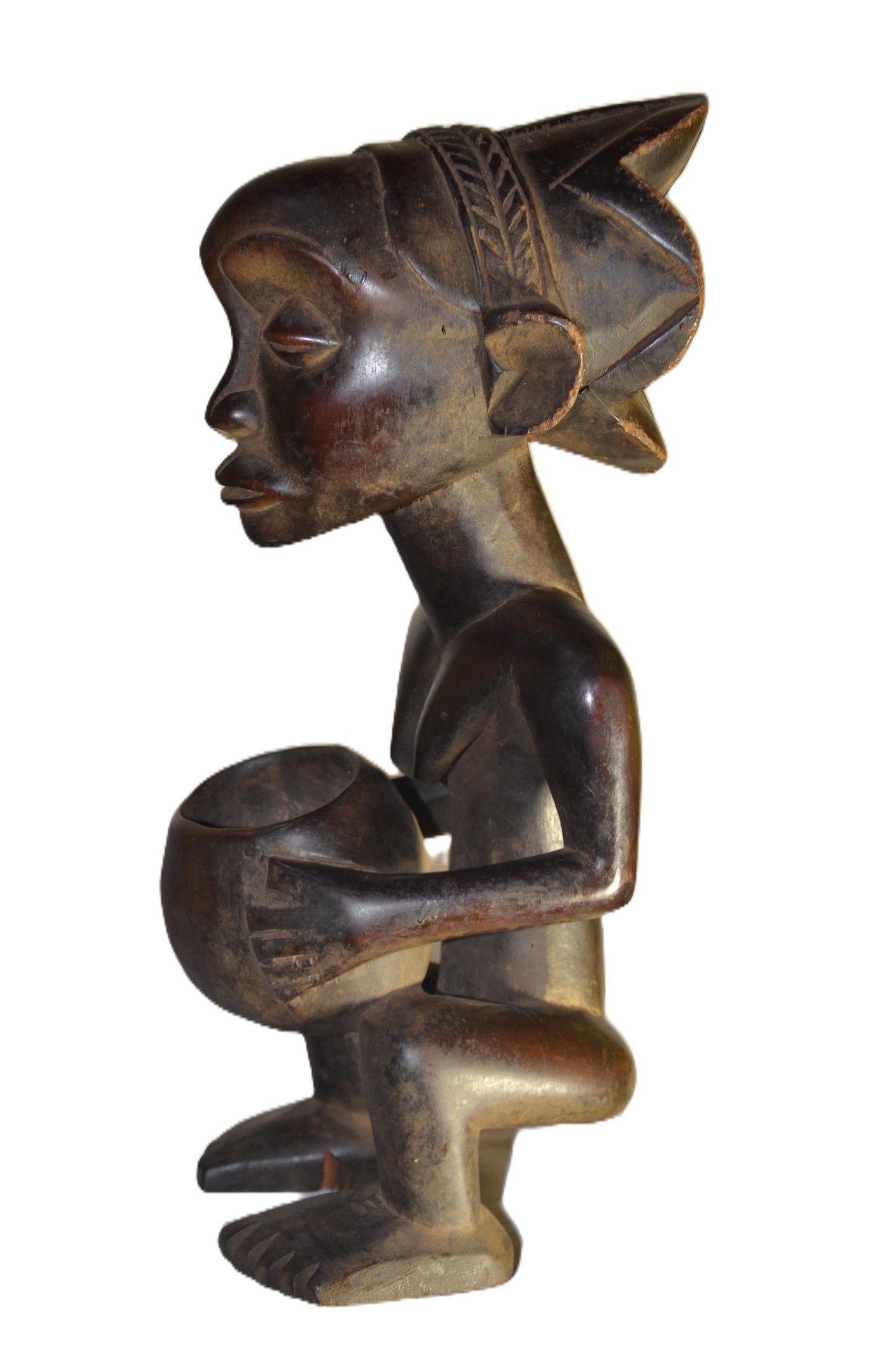 Hemba Bowl Bearer Figure DRC | African Wood Sculpture | Congo Tribal Statue