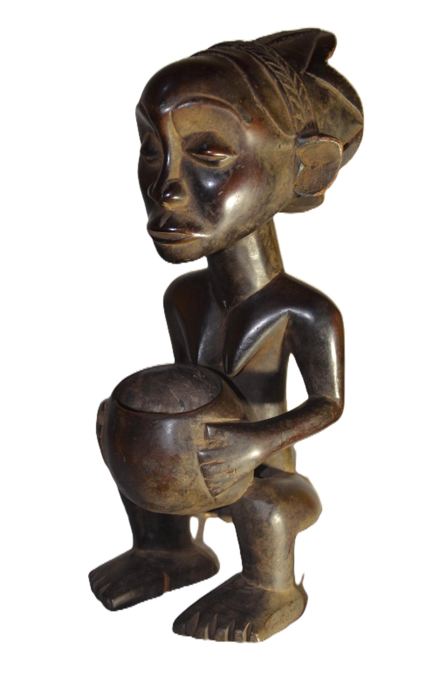 Hemba Bowl Bearer Figure DRC | African Wood Sculpture | Congo Tribal Statue