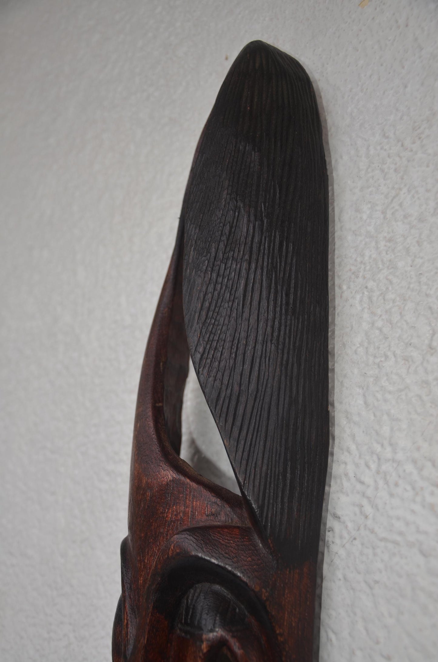 Rwandese Facemask | Elongated Hand-Carved Wood Art | Rwanda Ultra Slim Tribal Wall Decor
