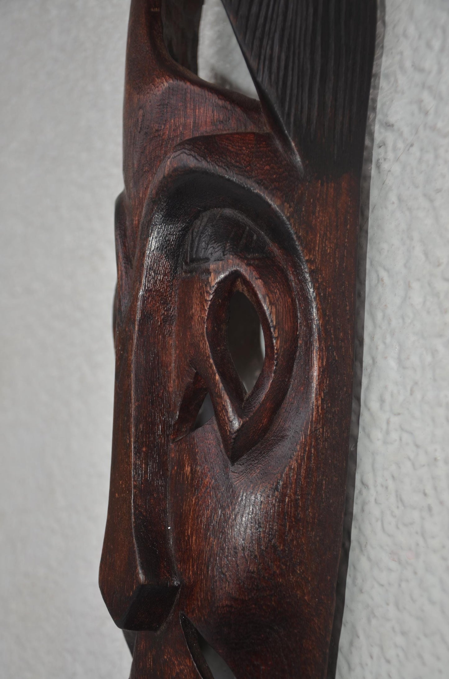 Rwandese Facemask | Elongated Hand-Carved Wood Art | Rwanda Ultra Slim Tribal Wall Decor