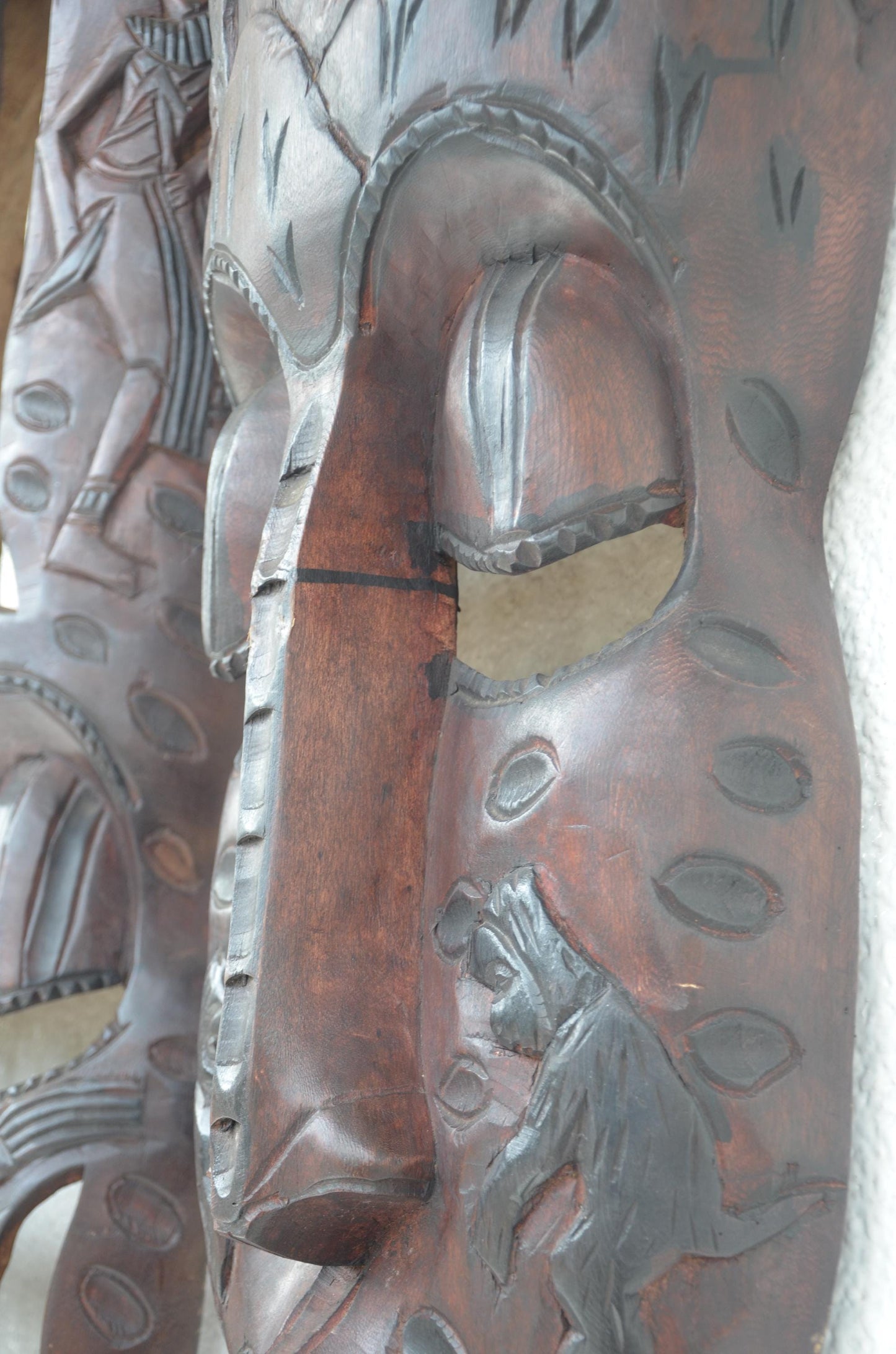 Bungura Couple Masks | Large Hand-Carved Wood Panel | 46-Inch African Ancestral Wall Art
