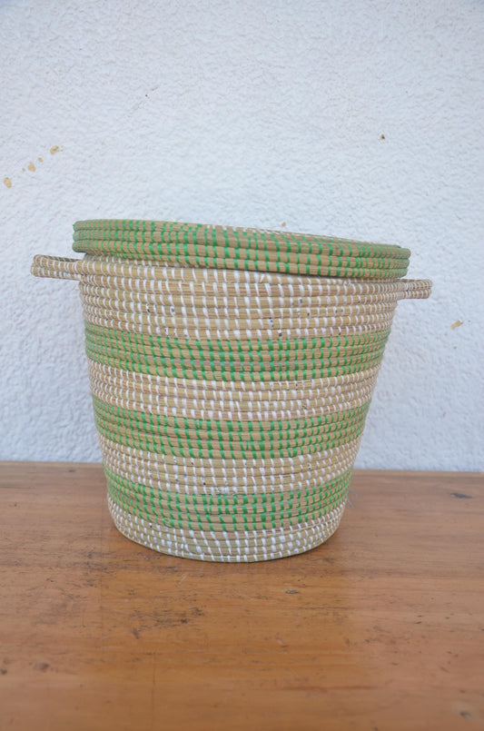 Green Handwoven Inkangara Basket – 12" Rwandan Agakangara – Traditional Storage Art