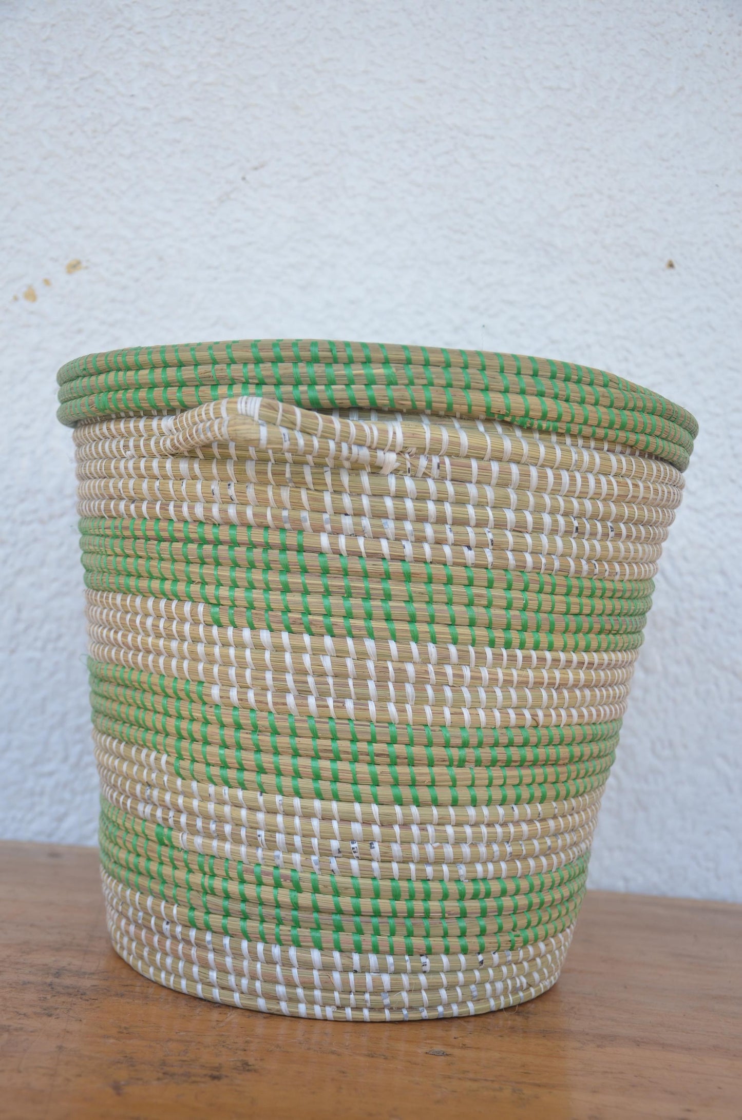 Green Handwoven Inkangara Basket – 12" Rwandan Agakangara – Traditional Storage Art