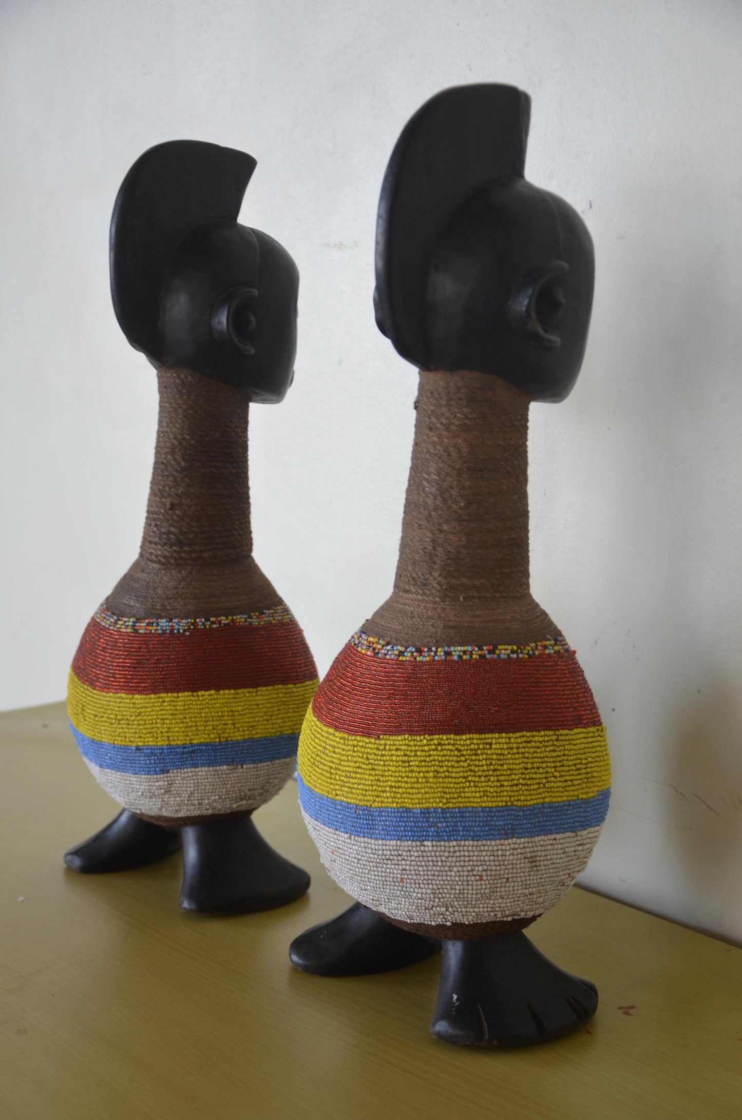 Namji Fertility Dolls Pair – 20" Beaded Wood – Cameroon Tribal Art Statues