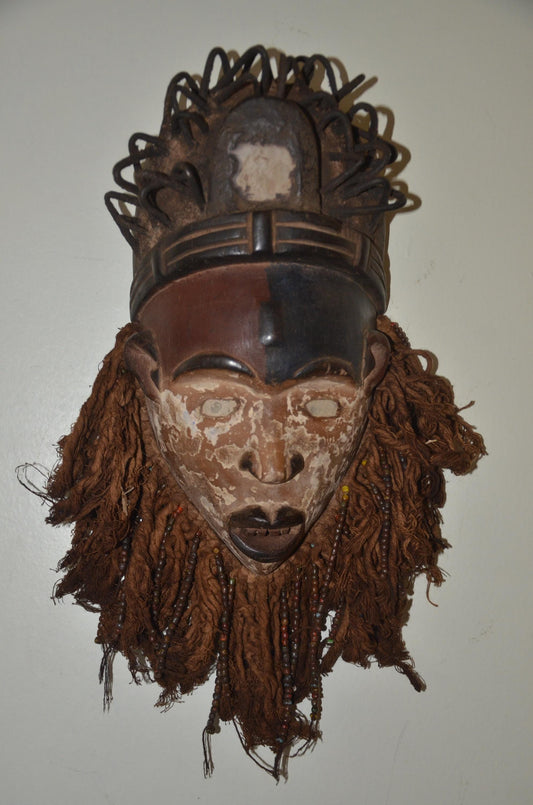 Chokwe Mwana Pwo Mask – 13" Hand-Carved Wood – Congo Tribal Feminine Art