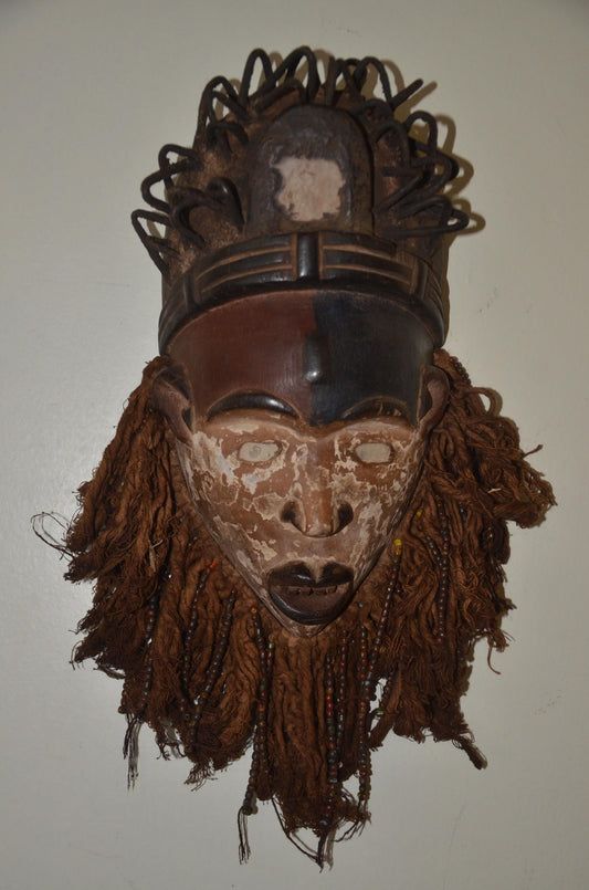 Chokwe Mwana Pwo Mask – 13" Hand-Carved Wood – Congo Tribal Feminine Art