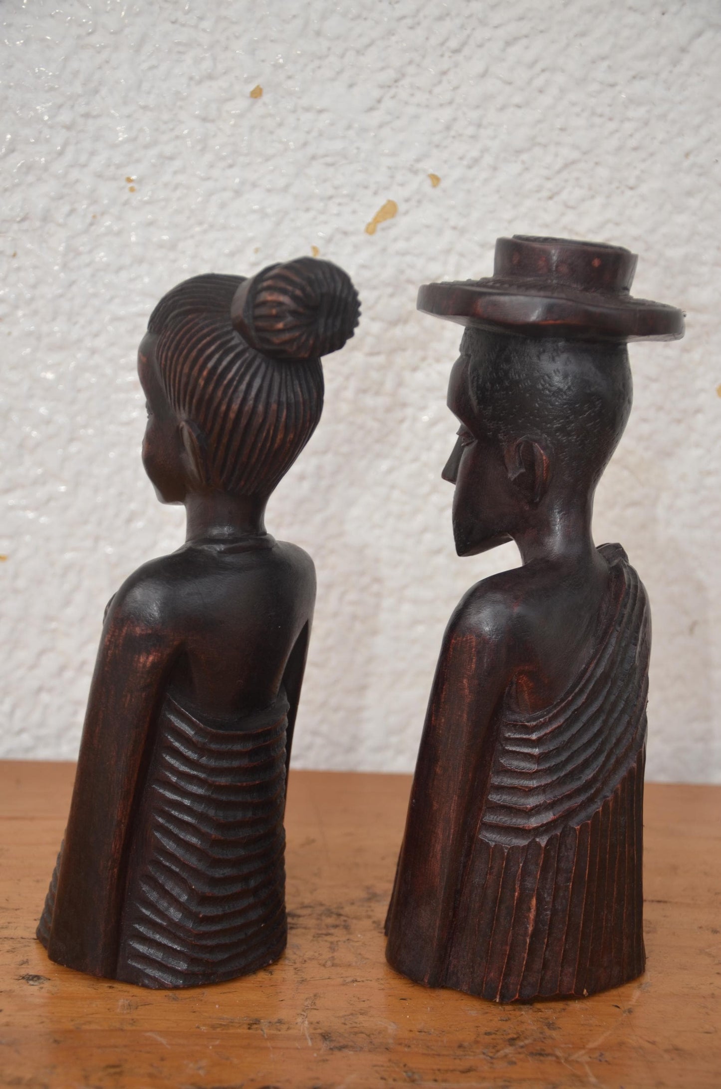 Rwandan Couple Statues – 10" Hand-Carved Wood Set – Traditional Rwanda Art