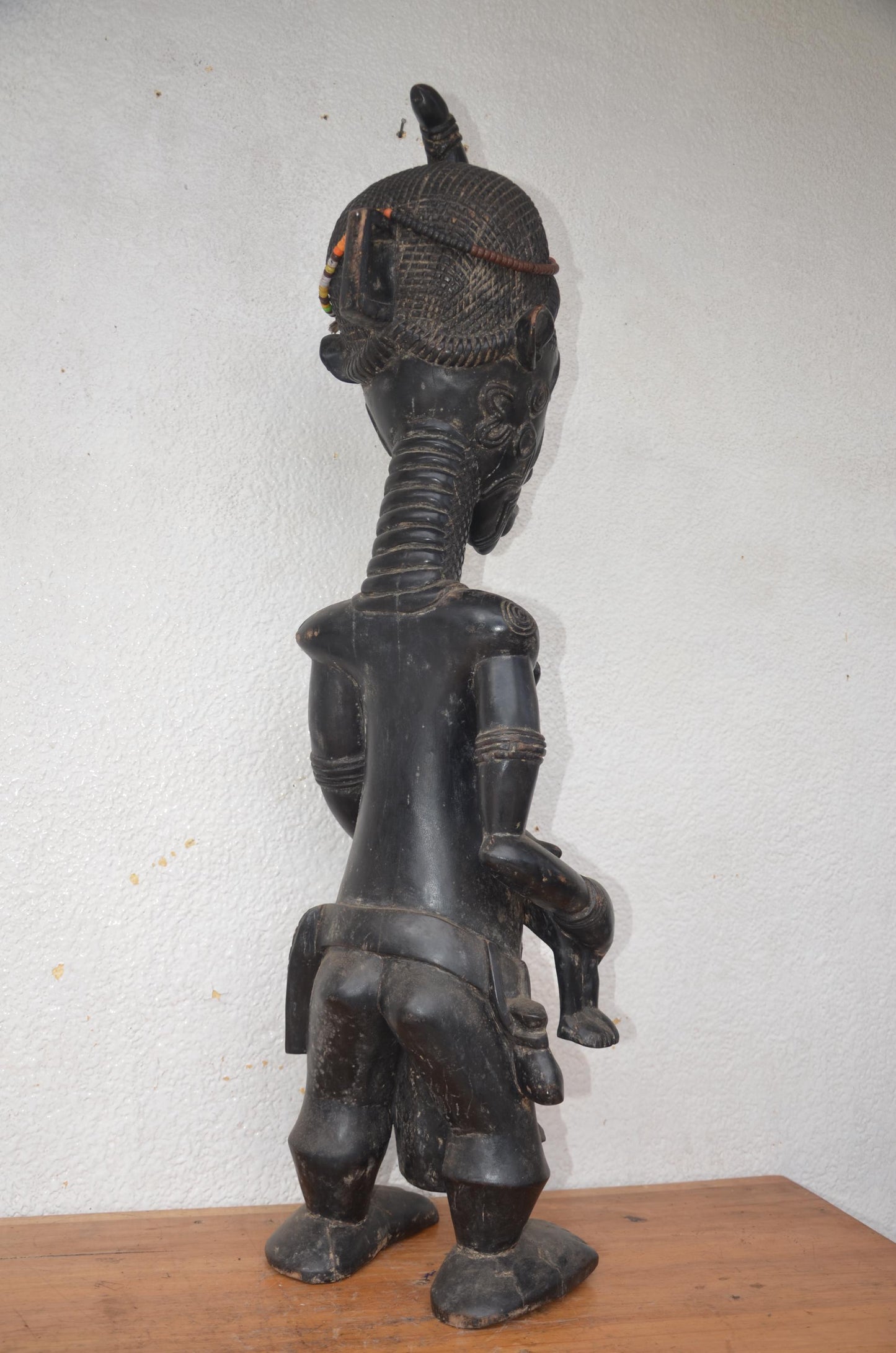 Huge 43" Lulua Queen Statue – Hand-Carved Wood – Congo Tribal Prestige Art