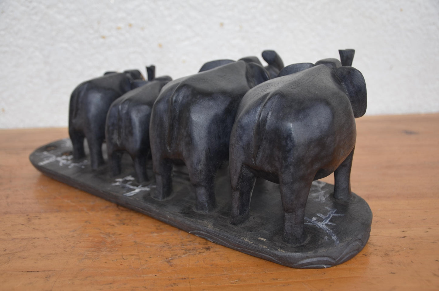 African Elephant Family – 16" Hand-Carved Wood Statue – Wildlife Herd Art