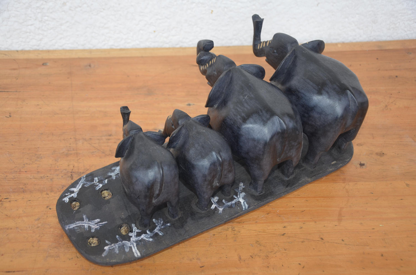 African Elephant Family – 16" Hand-Carved Wood Statue – Wildlife Herd Art