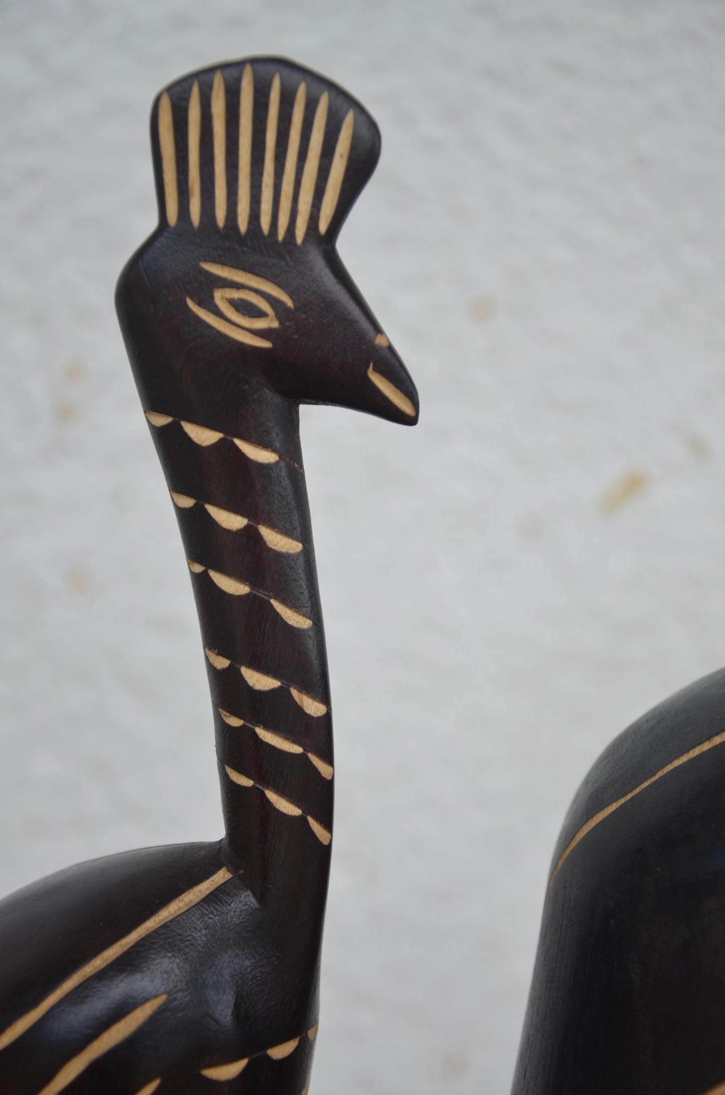 Rwandan Peacock Statues – 17" Hand-Carved Wood – Nyungwe Forest Mother & Kid