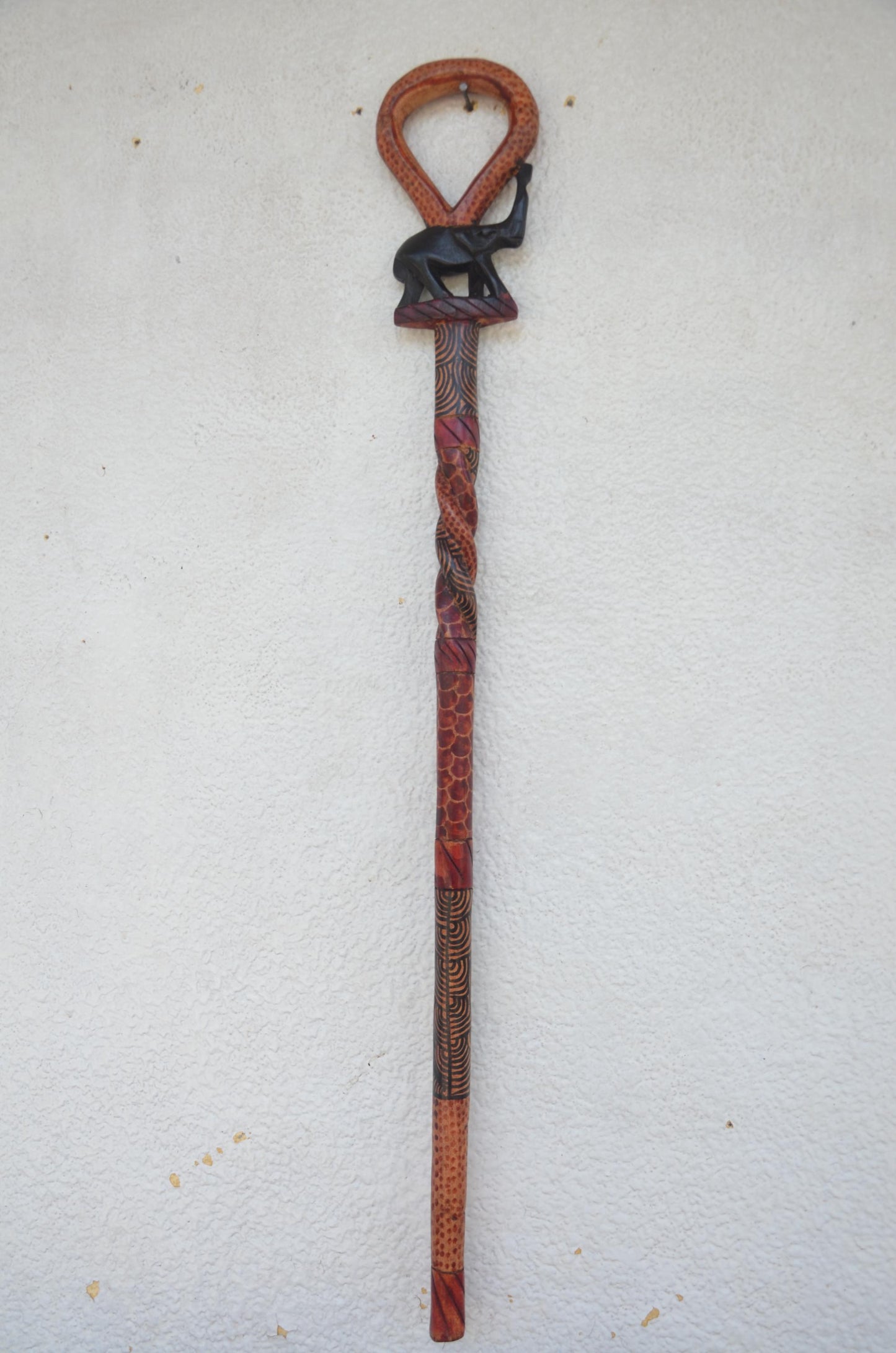 Rwandan Royal Walking Stick – 37" Hand-Carved Wood – Traditional King Inkoni