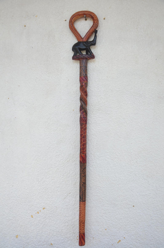 Rwandan Royal Walking Stick – 37" Hand-Carved Wood – Traditional King Inkoni