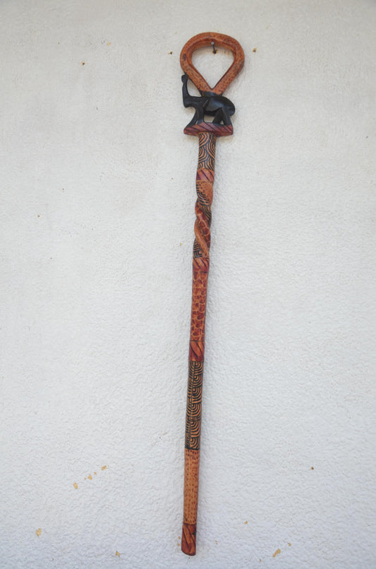 Rwandan Royal Walking Stick – 37" Hand-Carved Wood – Traditional King Inkoni