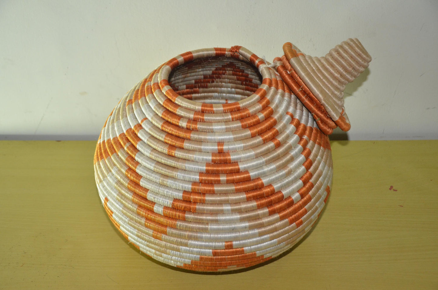Large Agaseke Peace Basket – 15" Orange Diamond – Traditional Rwandan Art