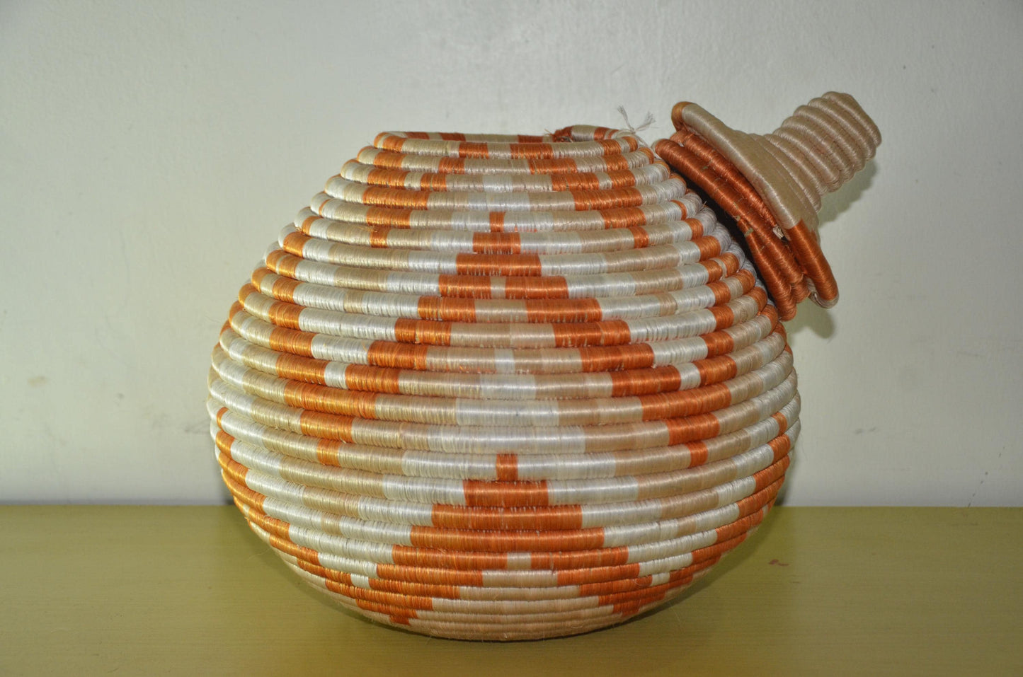 Large Agaseke Peace Basket – 15" Orange Diamond – Traditional Rwandan Art