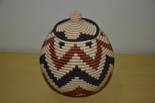 Large Agaseke Peace Basket – 15" Black Rust Diamond – Traditional Rwanda