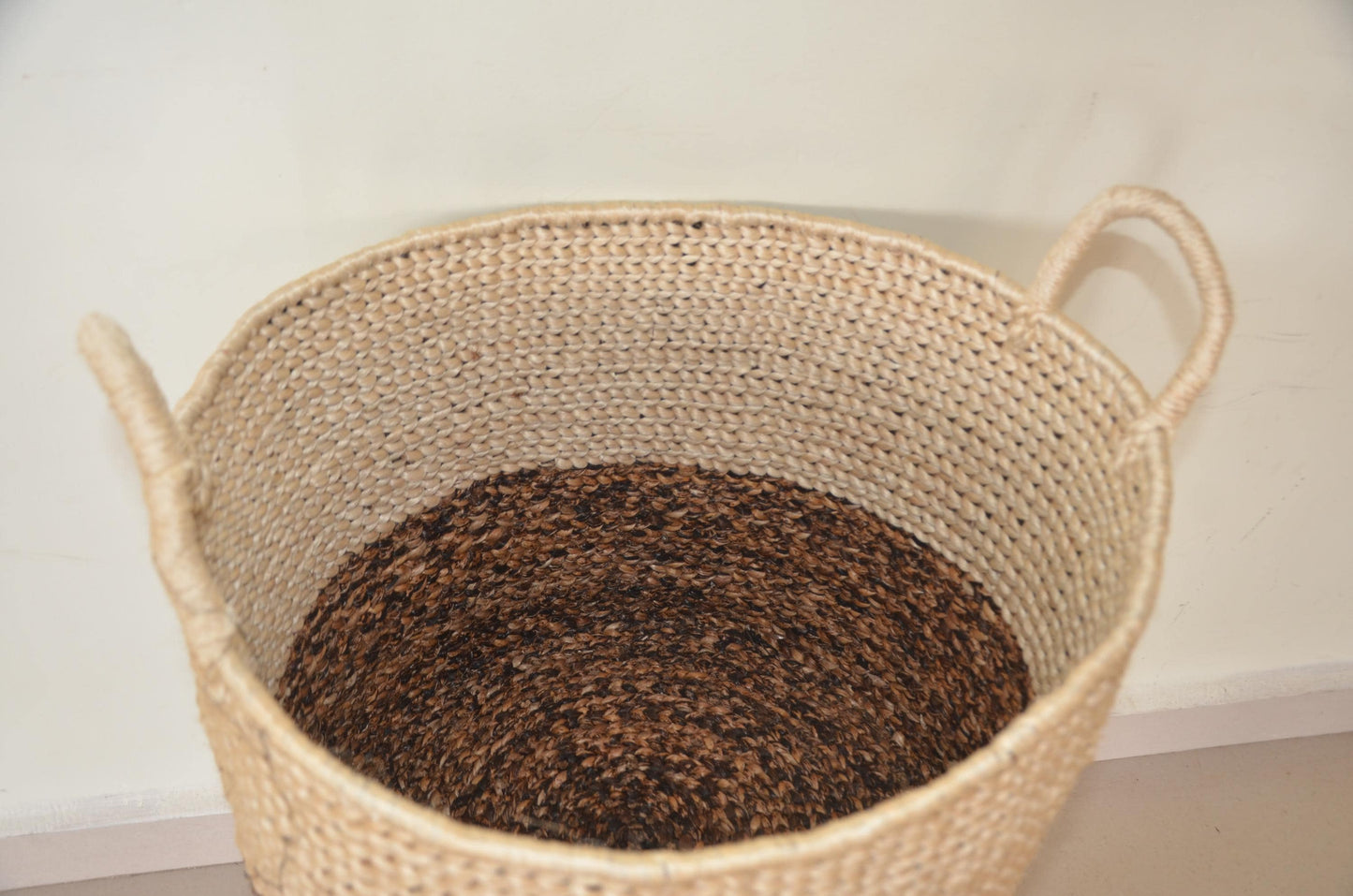 Large 21" Sisal Storage Basket – Two-Tone Handwoven Hamper – Rwandan Utility