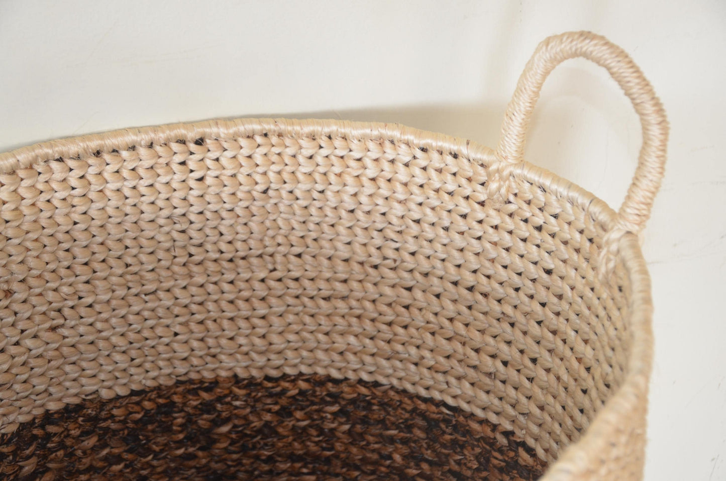 Large 21" Sisal Storage Basket – Two-Tone Handwoven Hamper – Rwandan Utility
