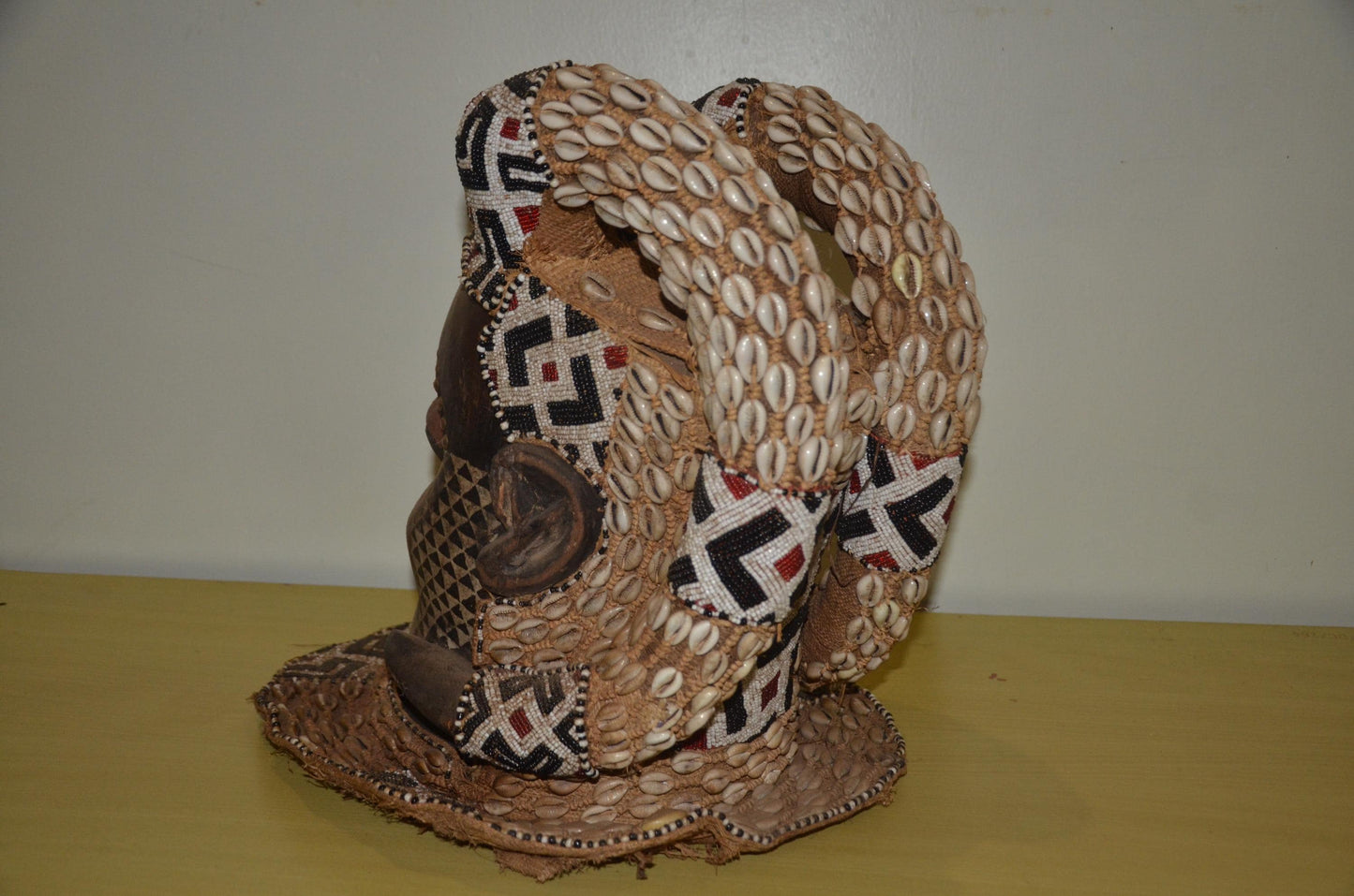 Kuba Ngady Mwaash Mask – 16" Beaded Royal Wood – Congo Tribal Wall Sculpture