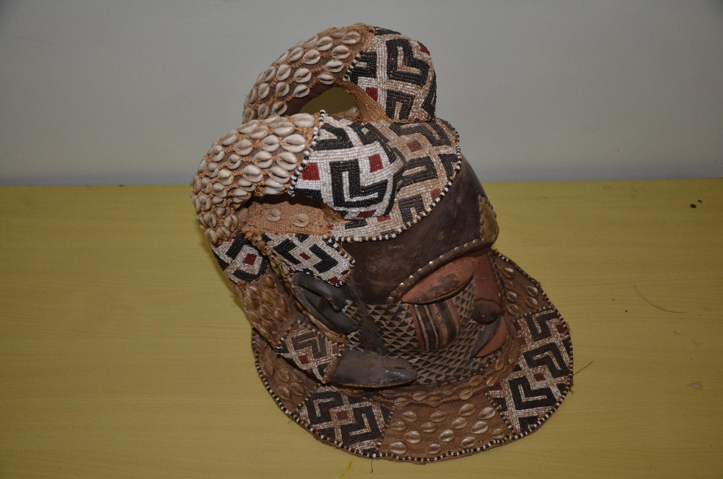 Kuba Ngady Mwaash Mask – 16" Beaded Royal Wood – Congo Tribal Wall Sculpture