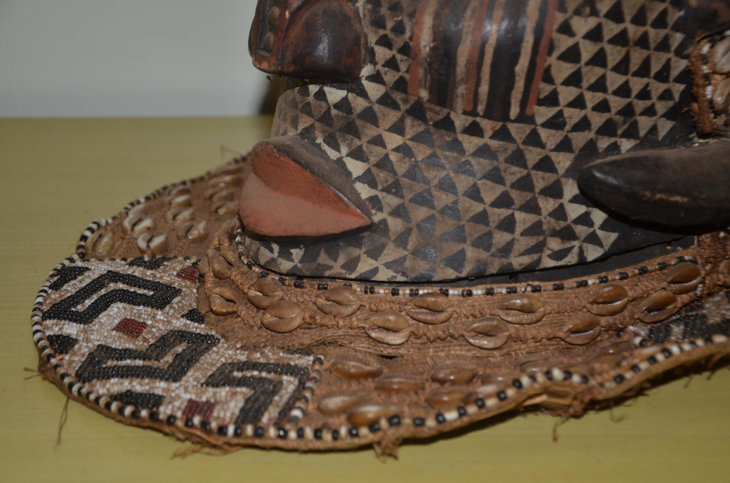 Kuba Ngady Mwaash Mask – 16" Beaded Royal Wood – Congo Tribal Wall Sculpture